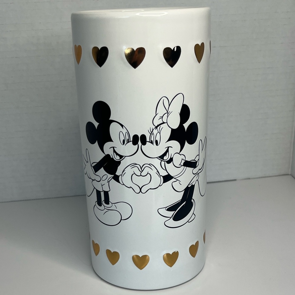 Disney Mickey & Minnie Ceramic Vase – 1-800-Flowers Black White Gold Hearts